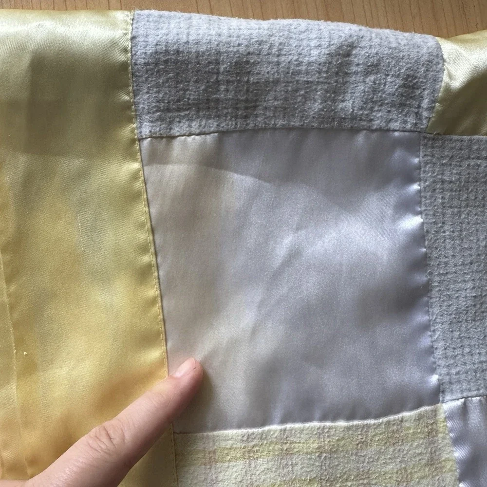 Tykes Carters Baby Silky Satin Security Blanket Square Yellow White Patchwork